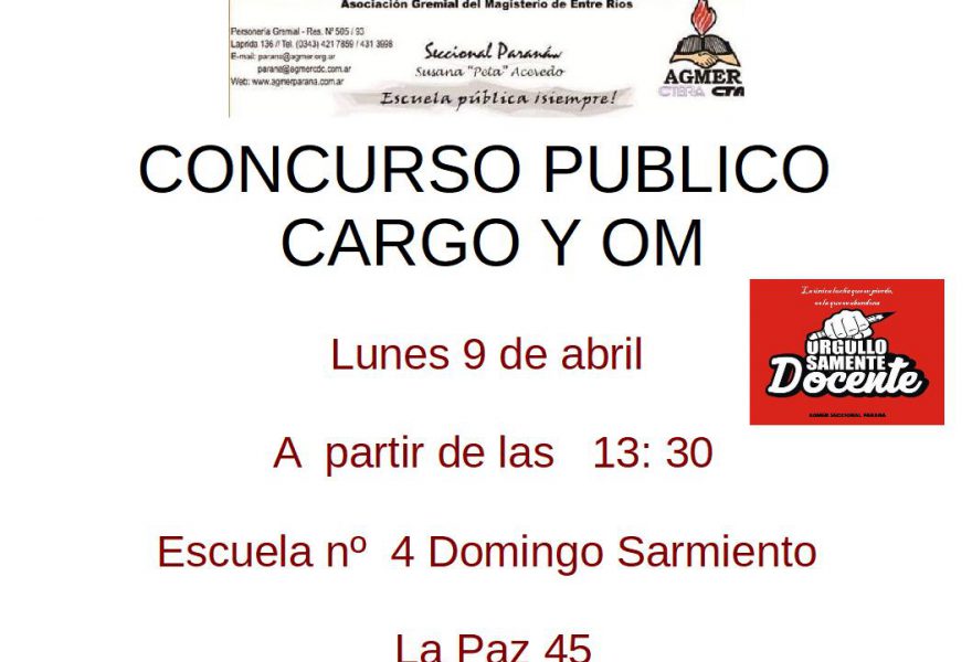 Concurso Público de Lunes 9 de abril de 2018