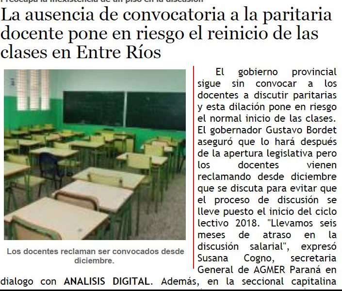 La ausencia de convocatoria a la paritaria docente pone en riesgo el reinicio de las clases en Entre Ríos