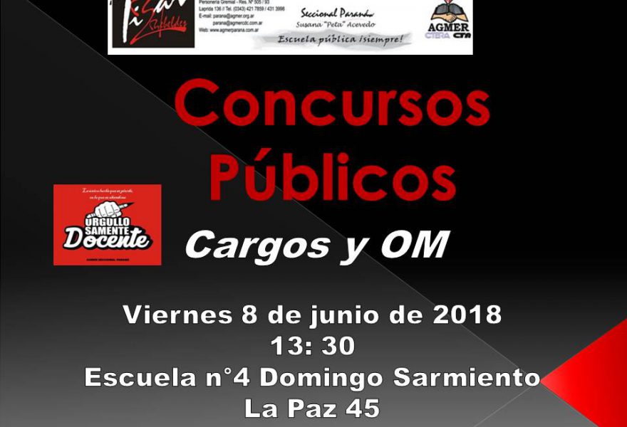Concursos Públicos. Cargos y OM.  viernes 8 de junio de 2018.