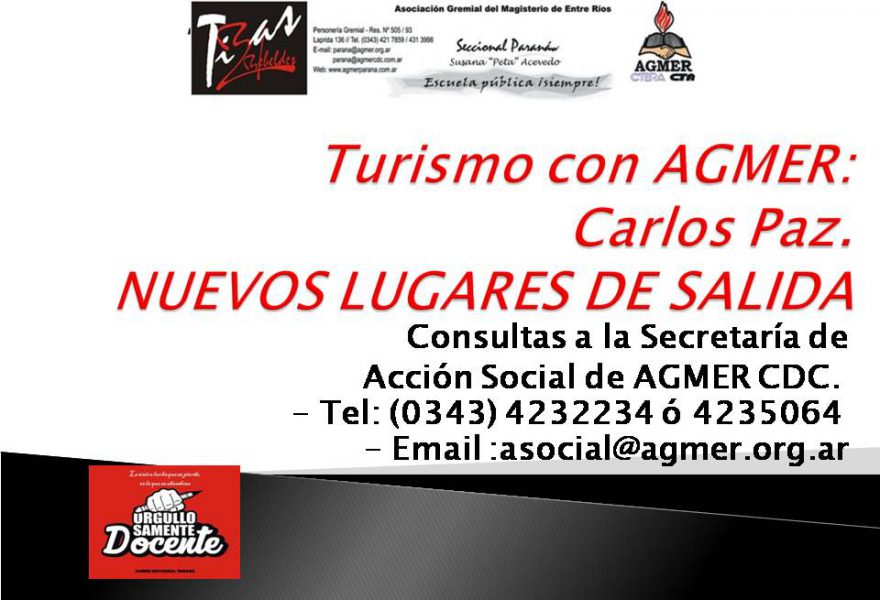 Turismo con AGMER: Carlos Paz. NUEVOS LUGARES DE SALIDA