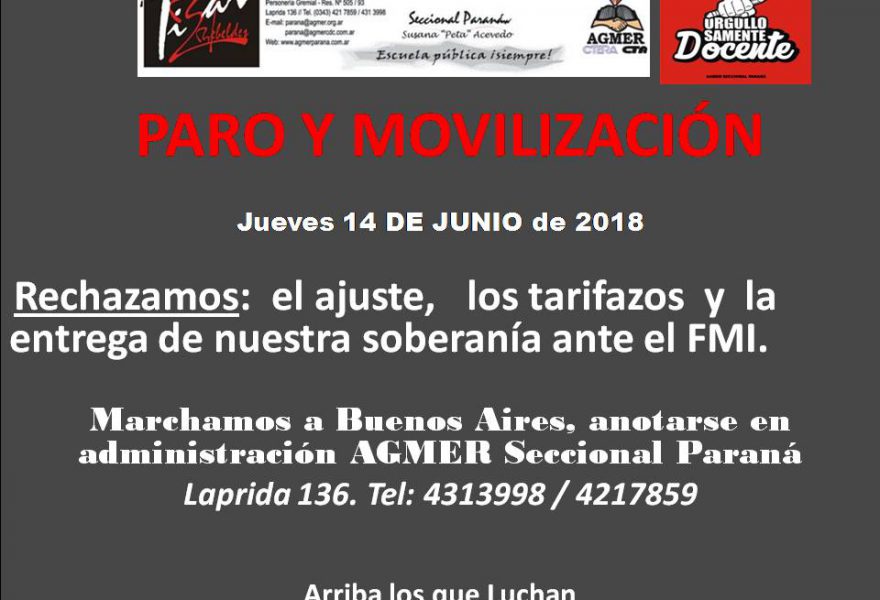 14 de junio de 2018. Paro y Movilización a Buenos Aires