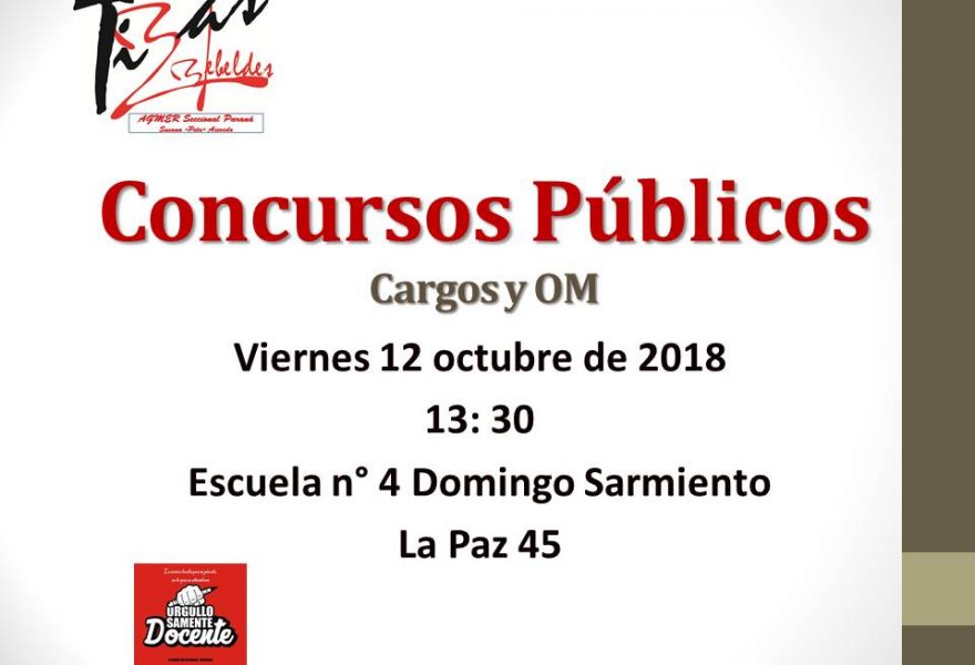 Concursos Públicos, Cargos y OM. Viernes 12 octubre de 2018
