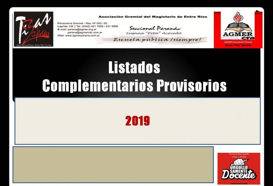 Listados Complementarios Provisorios 2019