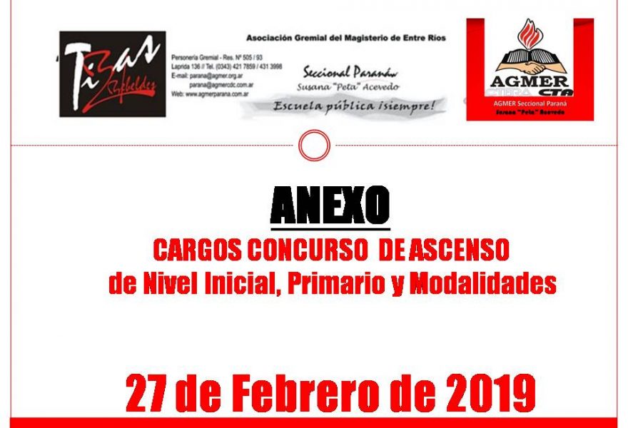 AMPLIATORIA . Anexo Cargos de Ascensos. Miércoles  27 de Febrero de 2019.  CONCURSO CARGOS DIRECTIVOS