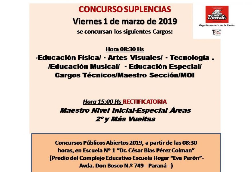 CONCURSO SUPLENCIAS  Viernes 1 de marzo de 2019 