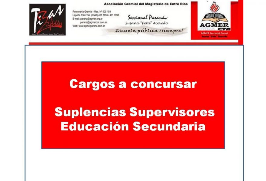 Cargos a concursar Suplencias Supervisores Educación Secundaria