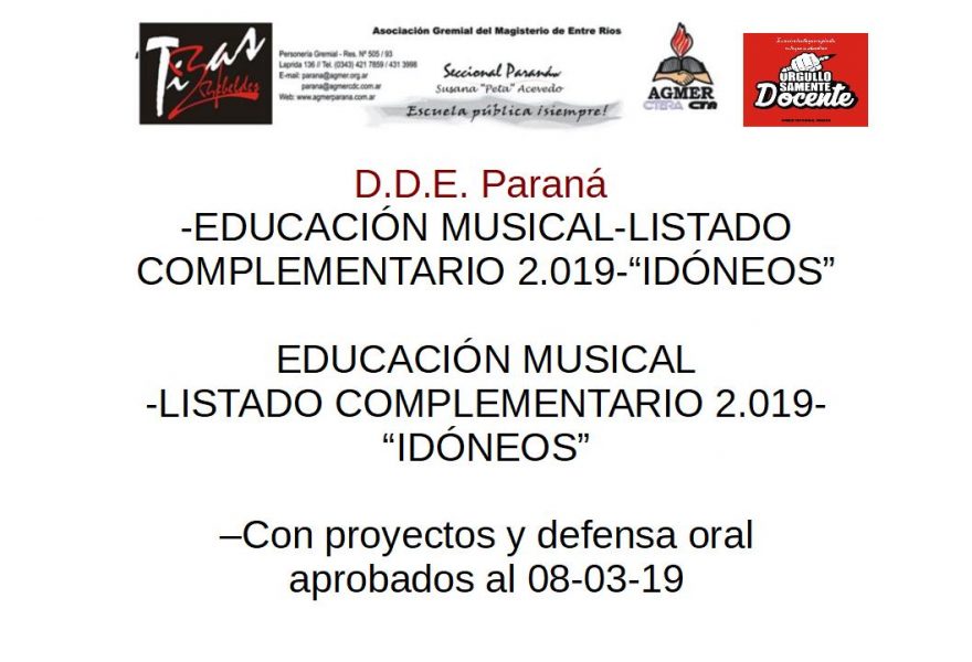 DDEP Listado Complementario Idóneos de Educación Musical