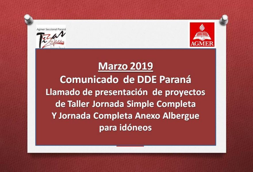 Comunicado de Presentación de Proyectos de Taller Jornada Simple, Completa y Jornada Completa Anexo Albergue para Idóneos