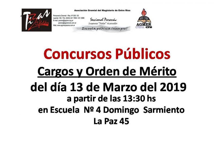 CONCURSO PUBLICO DEL 13 de Marzo de 2019. Cargos y OM