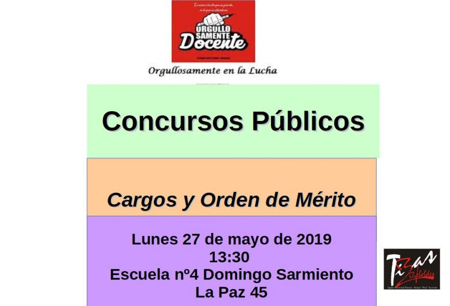 Lunes 27 de Mayo de 2019. Concursos Públicos . Cargos y Orden de Mérito