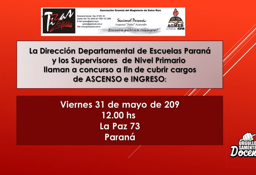 Viernes 31 de mayo de 2019. CONCURSOS Ingreso y Ascenso