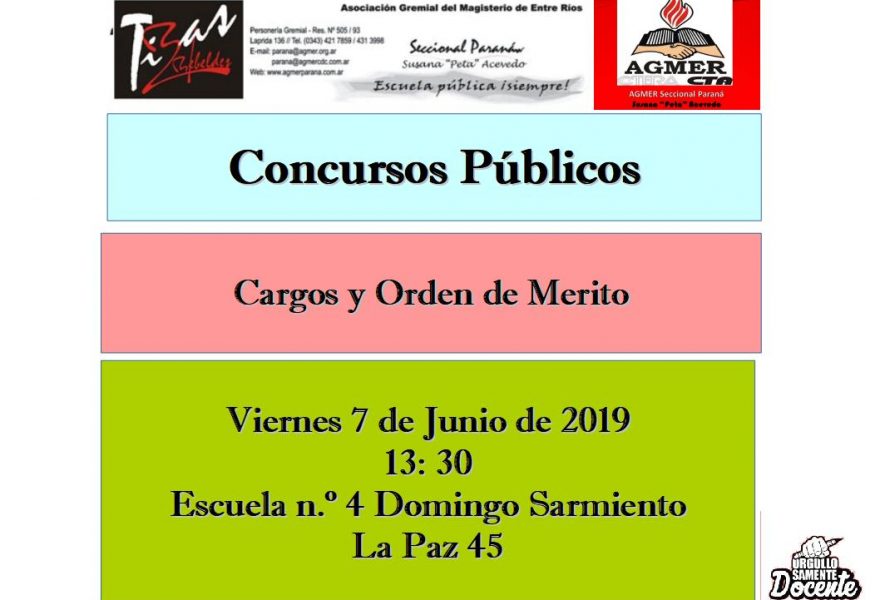 Viernes 7 de junio de 2019. Concursos Públicos; Cargos y Orden de Mérito