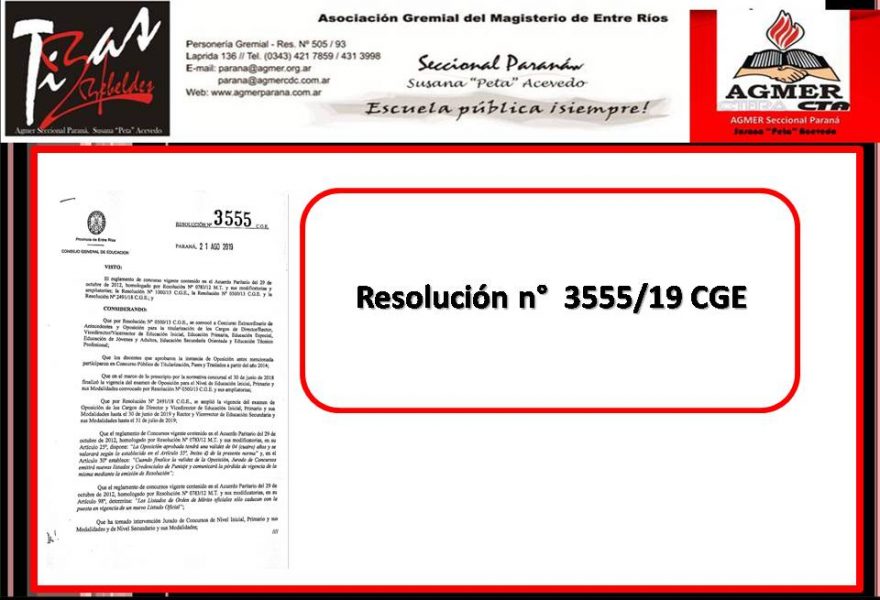 Resolución n° 3555/19 CGE