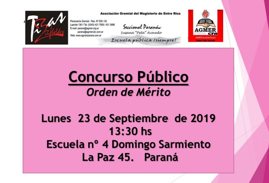23 de setiembre de 2019- Concurso Publico. Cargos y Orden de Merito