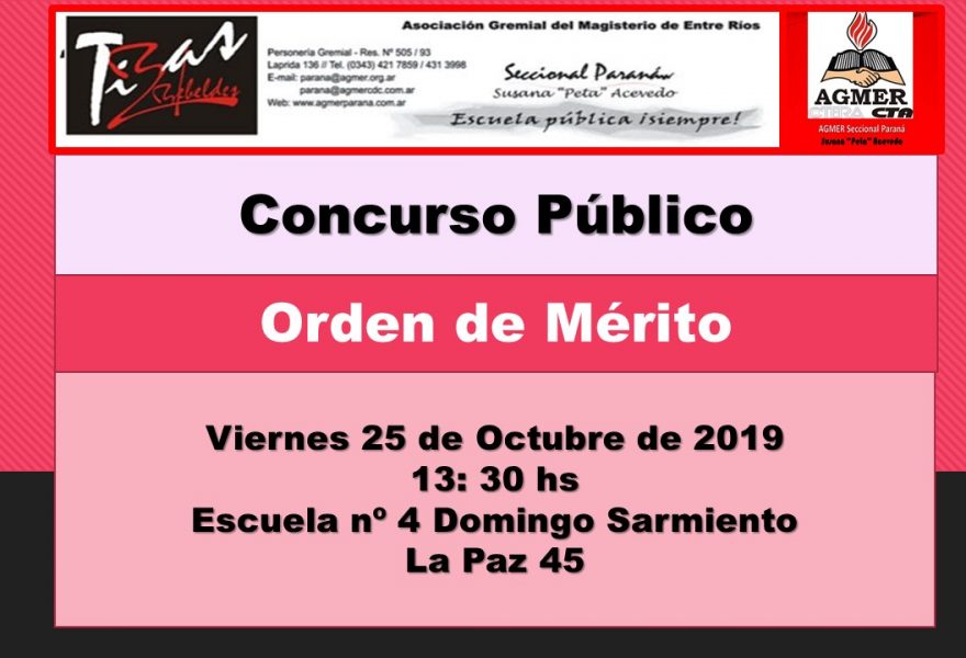 Viernes 25 de Octubre de 2019. Concurso Público. Orden de Mérito