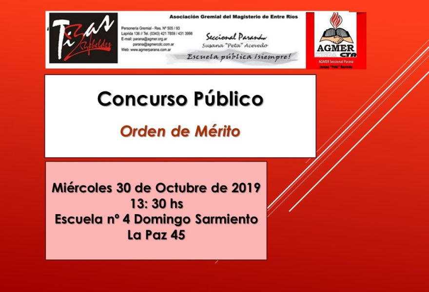 Miércoles 30 de Octubre de 2019. Concurso Público. Orden de Mérito