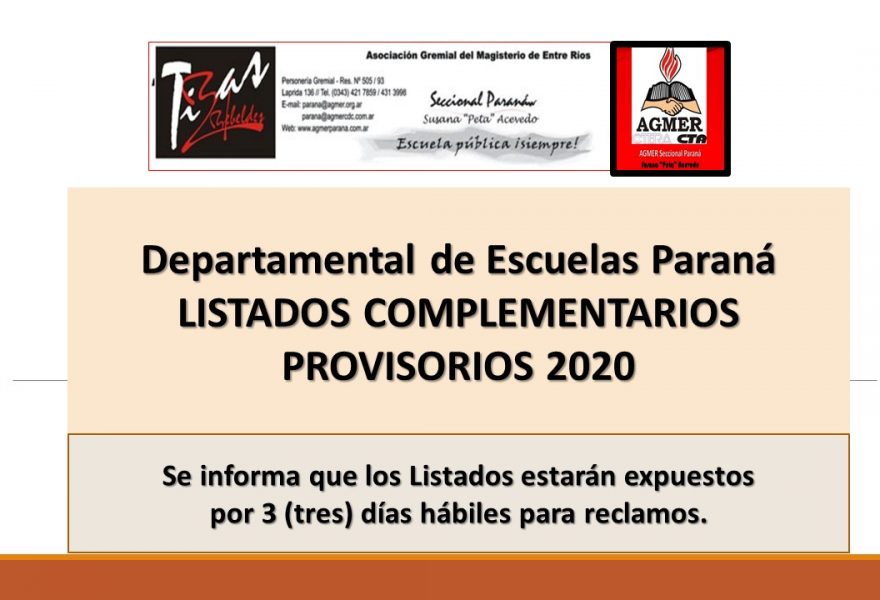 LISTADOS COMPLEMENTARIOS PROVISORIOS 2020.