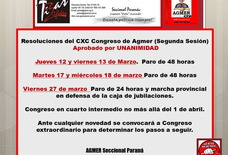 Resoluciones del CXC Congreso de Agmer (Segunda Sesión)