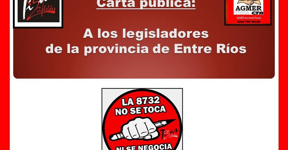 Carta pública:  A los legisladores de la provincia de Entre Ríos