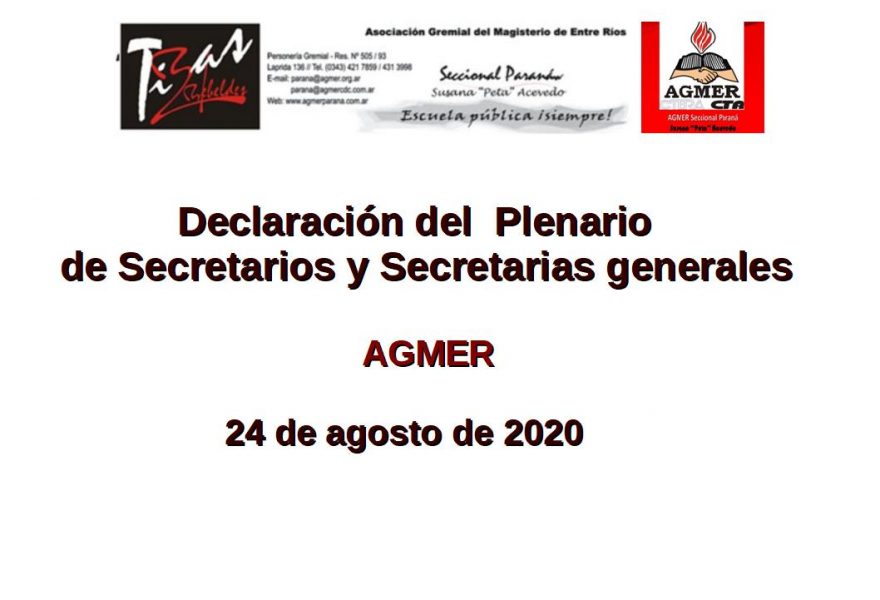 Declaración del Plenario de Secretarios y Secretarias generales AGMER