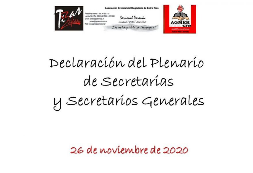 Declaración del Plenario de Secretarias y Secretarios Generales