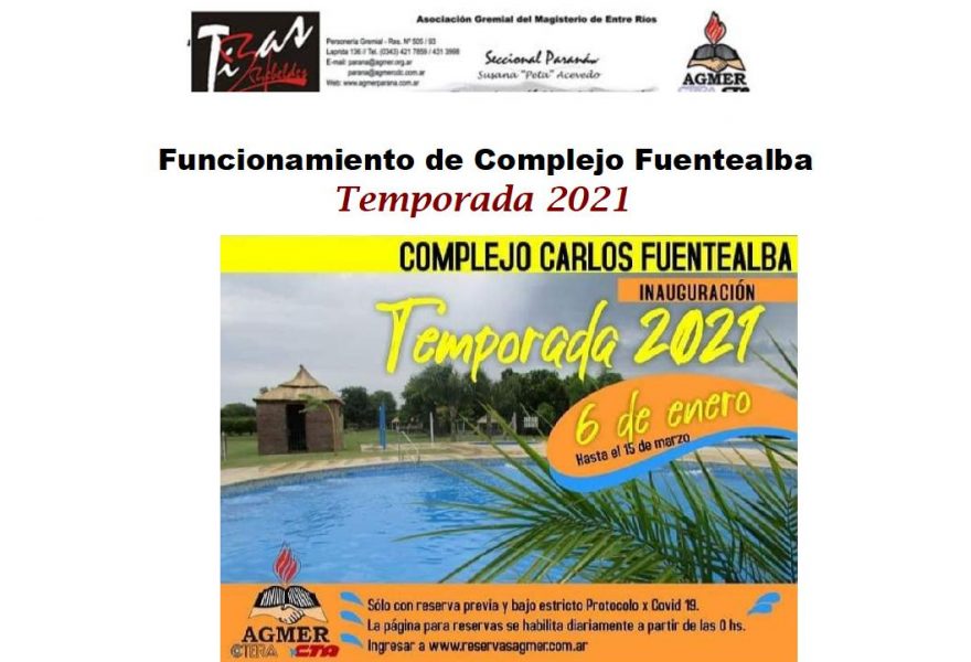 Funcionamiento del Complejo “Carlos Fuentealba” durante la temporada 2021