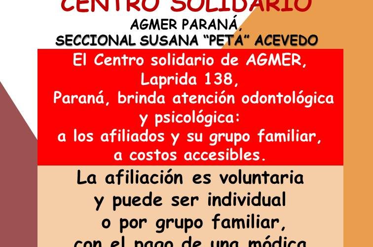 Centro solidario. AGMER Paraná,  Seccional Susana “Peta”  Acevedo