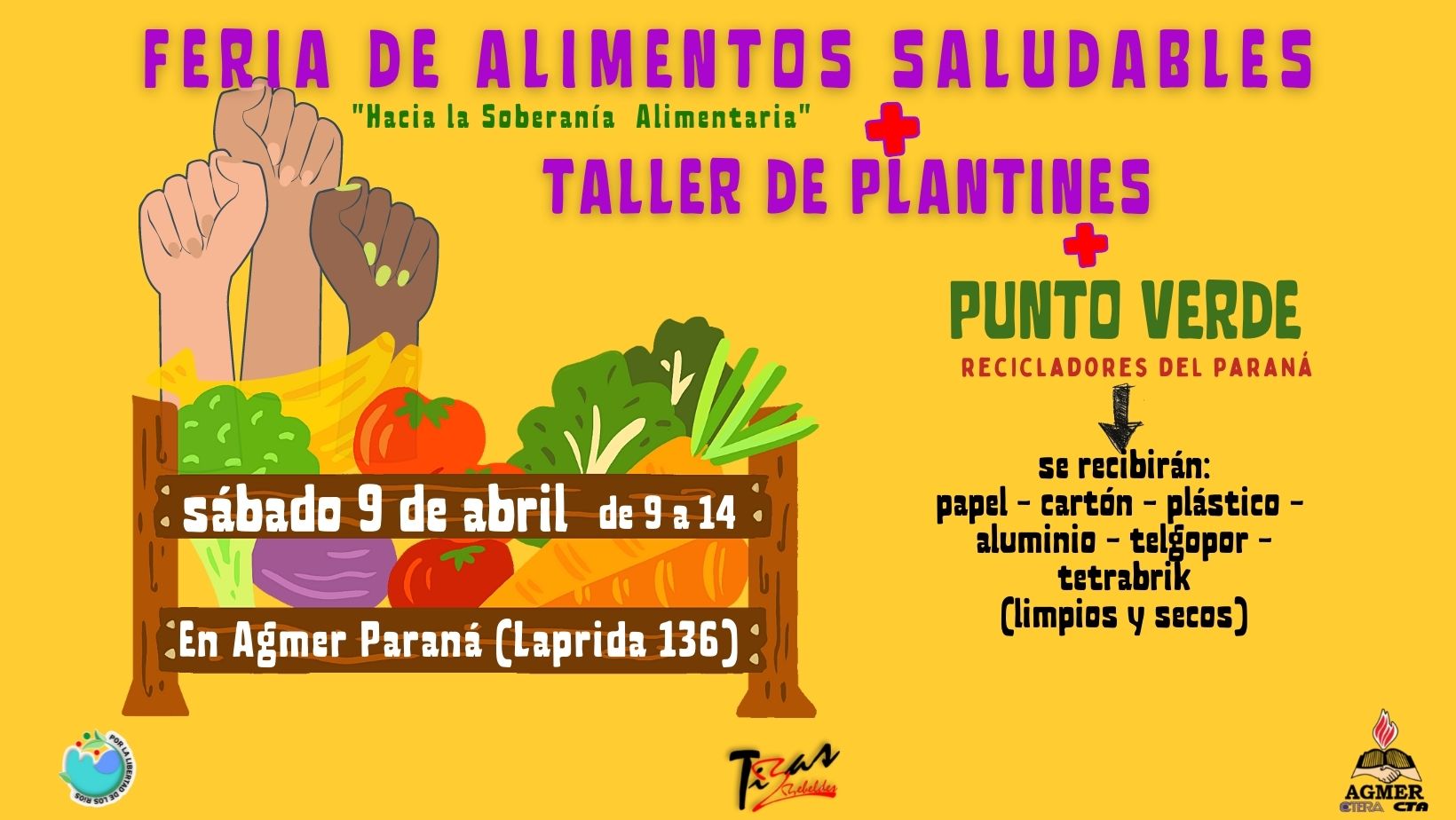 Feria de Alimentos Saludables, taller de plantines y punto verde. 9 de abril