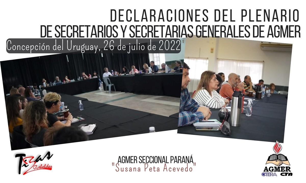 Declaración del Plenario de Secretarias y Secretarios Generales de AGMER